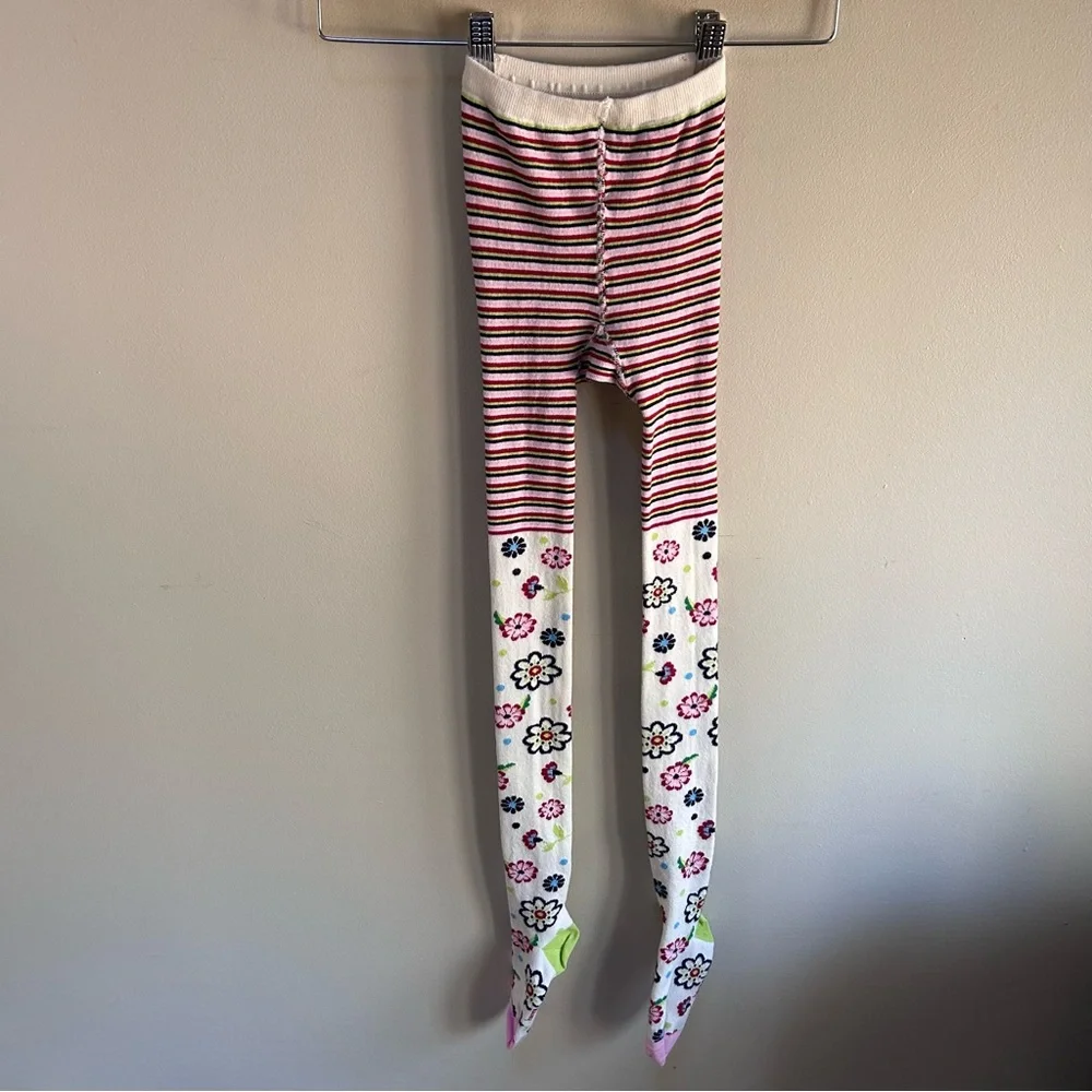 Hanna~ Girl’s Cotton Blend Made in Denmark Floral Stripe Footed Tights 150/160